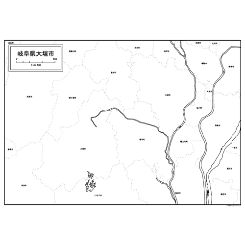 大垣市の白地図のサムネイル