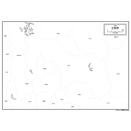 士別市の白地図のサムネイル