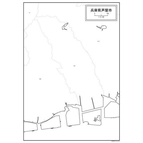 芦屋市の白地図のサムネイル