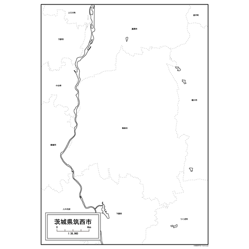 筑西市の白地図のサムネイル