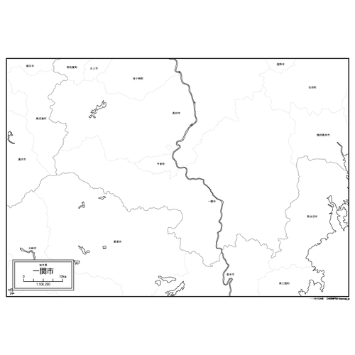 一関市の白地図のサムネイル
