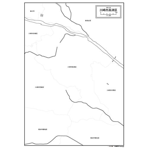 川崎市高津区の白地図のサムネイル