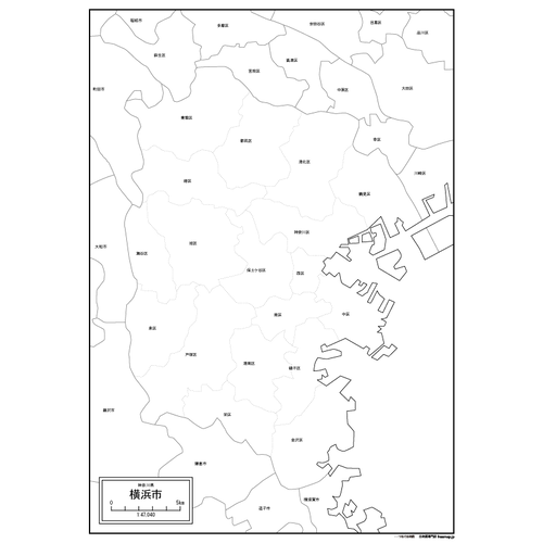 神奈川県横浜市の白地図のサムネイル