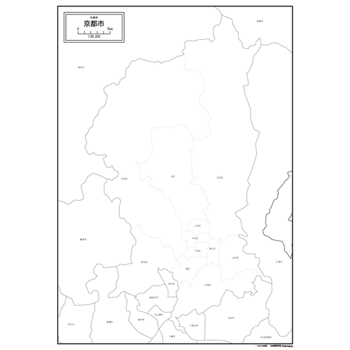 京都府京都市の白地図のサムネイル