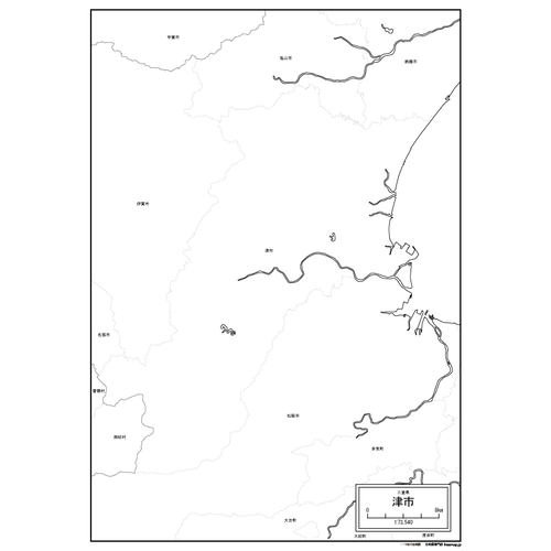 津市の白地図のサムネイル