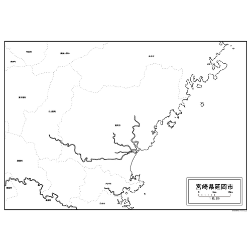 延岡市の白地図のサムネイル