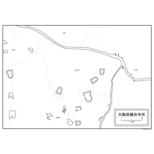 藤井寺市の白地図のサムネイル