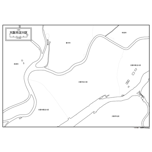 大阪市淀川区の白地図のサムネイル