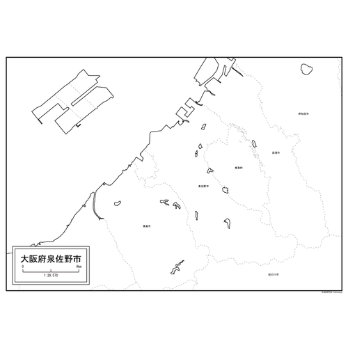 泉佐野市の白地図のサムネイル
