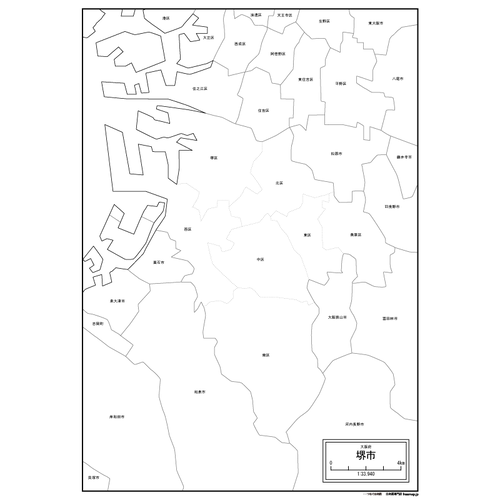 大阪府堺市の白地図のサムネイル