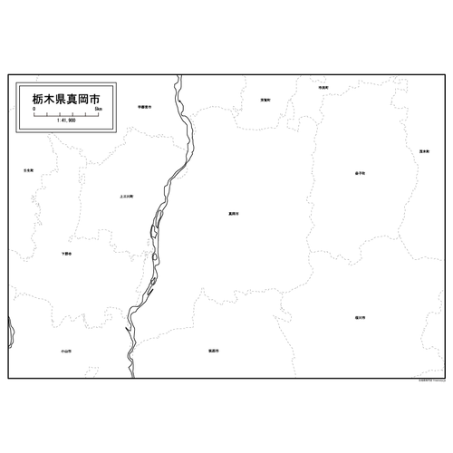 真岡市の白地図のサムネイル