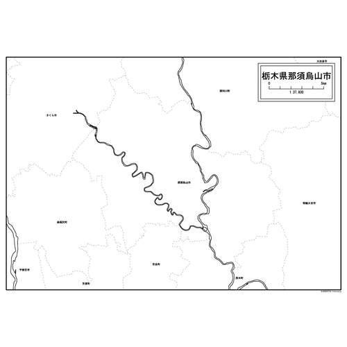 那須烏山市の白地図のサムネイル