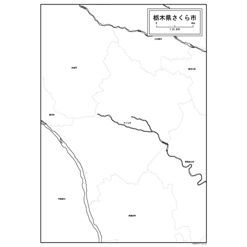 さくら市の白地図のサムネイル