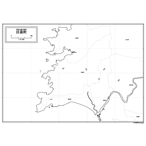 和歌山県日高町の白地図のサムネイル