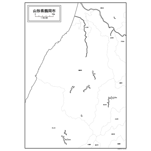 鶴岡市の白地図のサムネイル