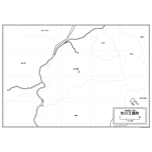 市川三郷町の白地図のサムネイル