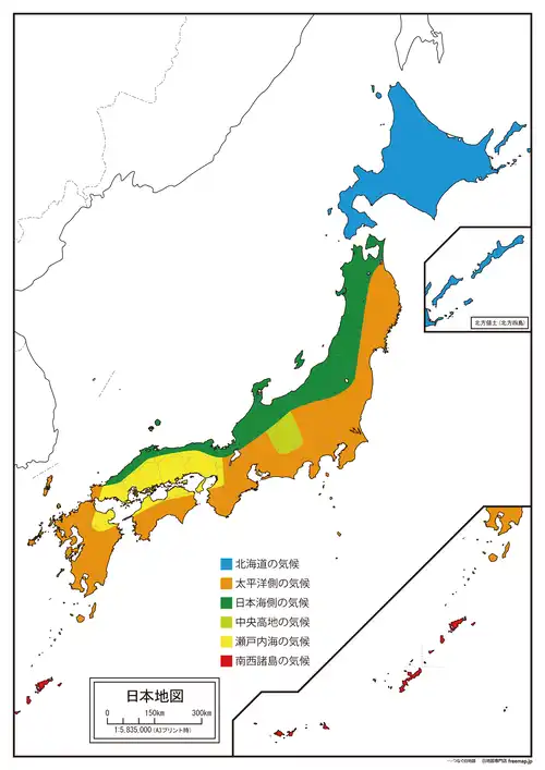気候を書き込んだ日本地図を拡大表示