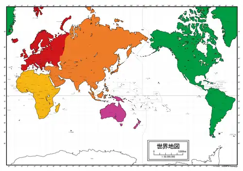 5大陸分類の世界地図