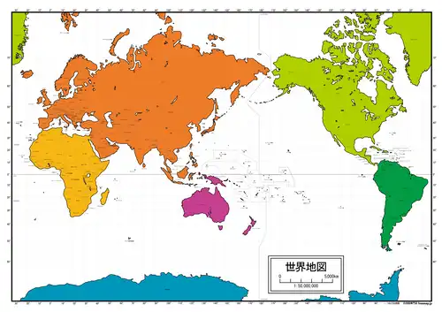 6大陸分類の世界地図