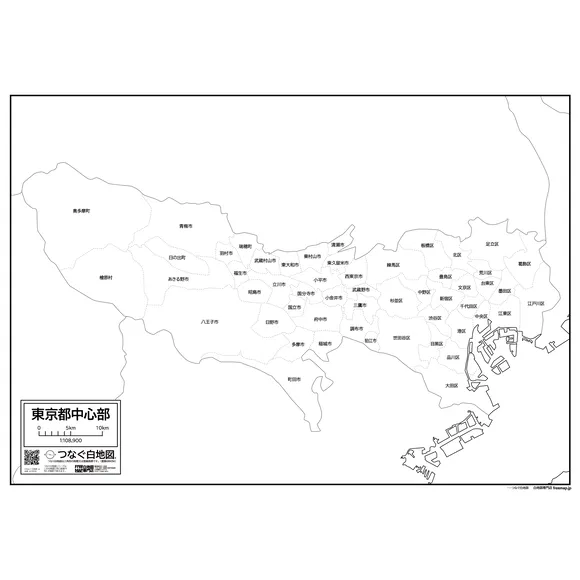 東京都中心部の白地図