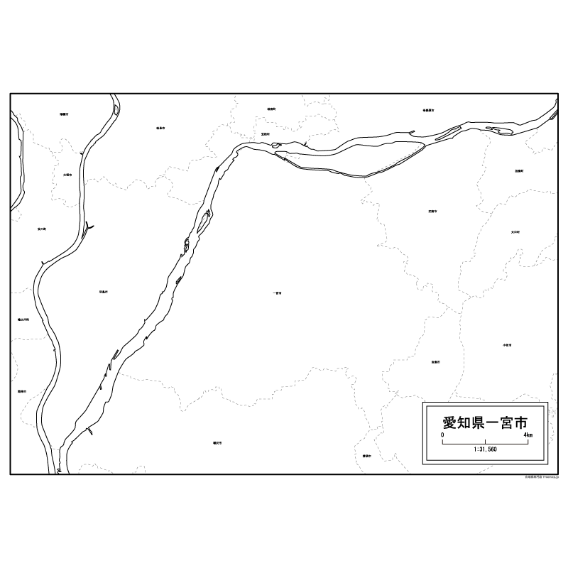 一宮市の白地図のサムネイル