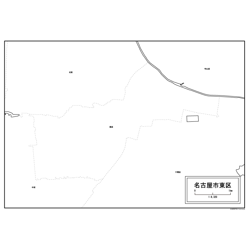名古屋市東区の白地図のサムネイル
