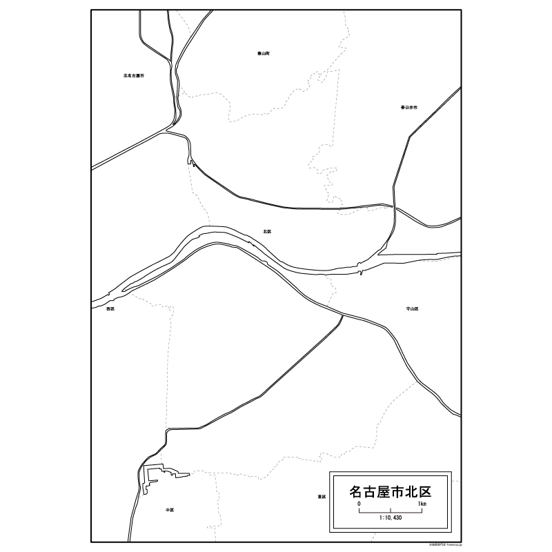 名古屋市北区の白地図のサムネイル