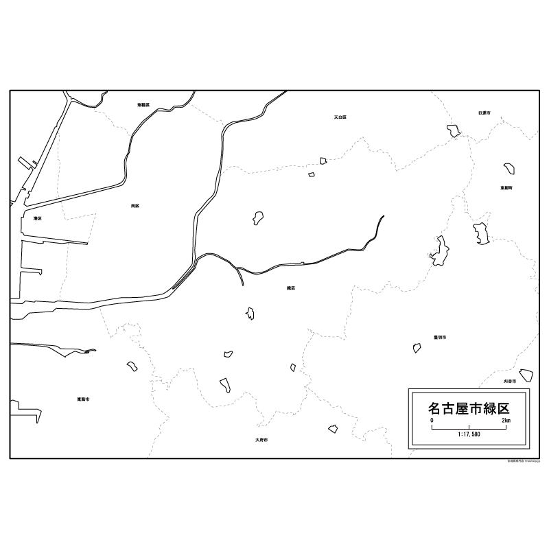 名古屋市緑区の白地図のサムネイル