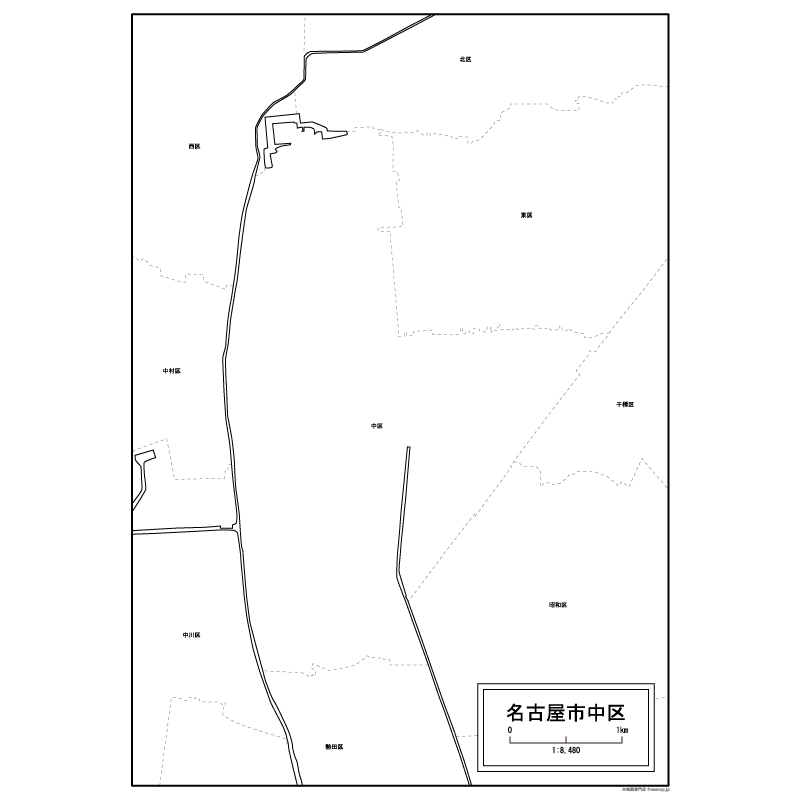 名古屋市中区の白地図のサムネイル