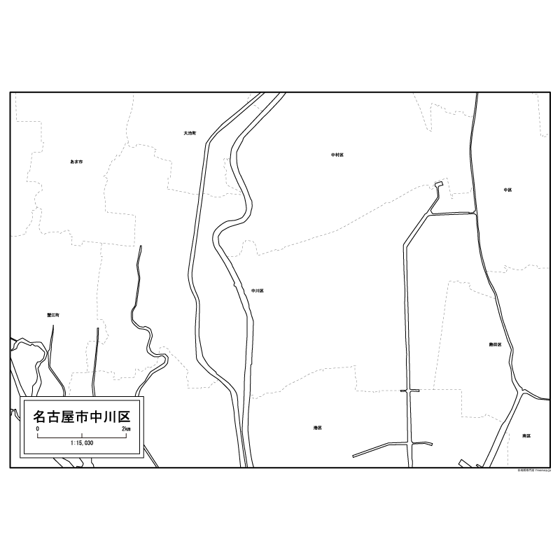 名古屋市中川区の白地図のサムネイル
