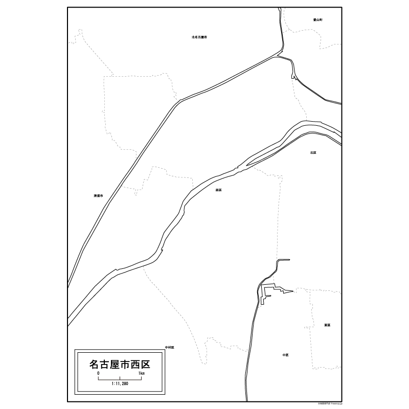 名古屋市西区の白地図のサムネイル