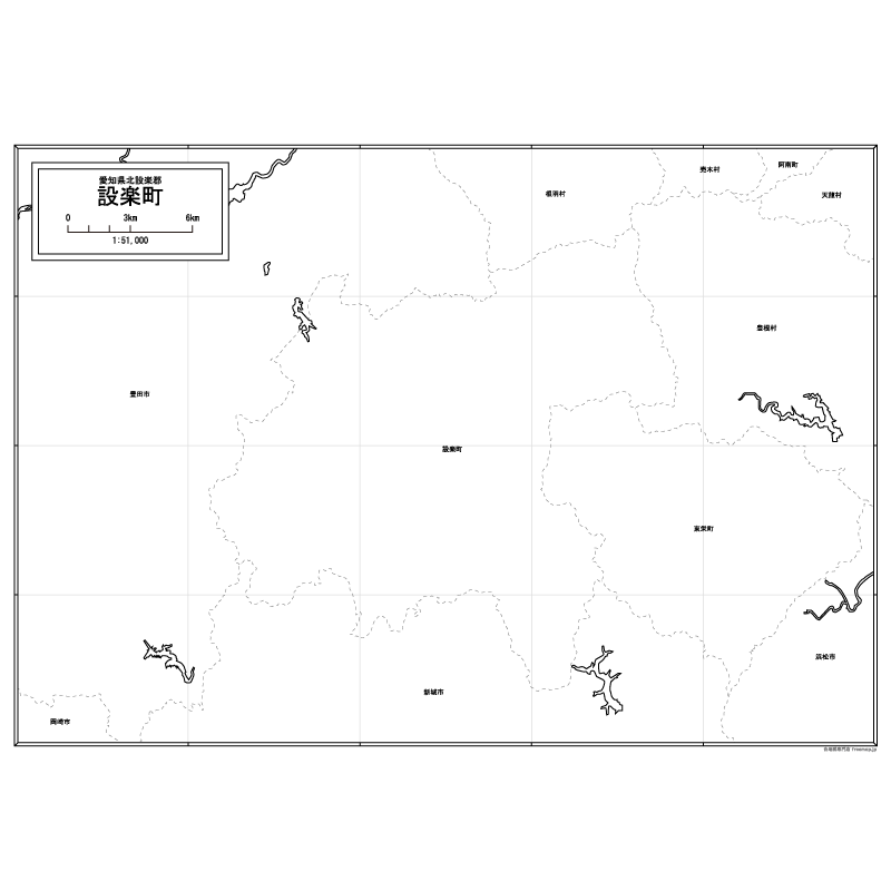 設楽町の白地図のサムネイル