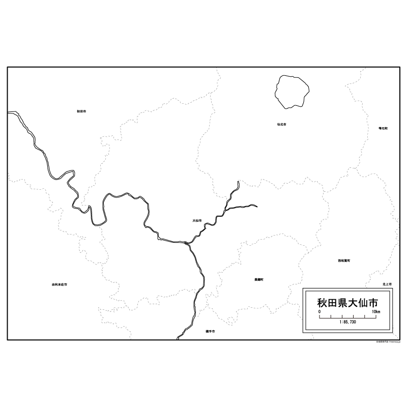 大仙市の白地図のサムネイル