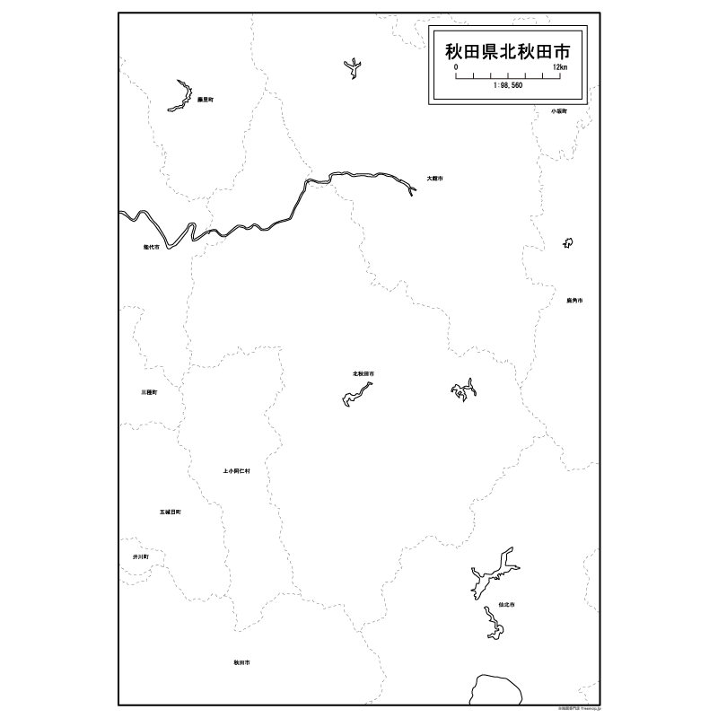 北秋田市の白地図のサムネイル