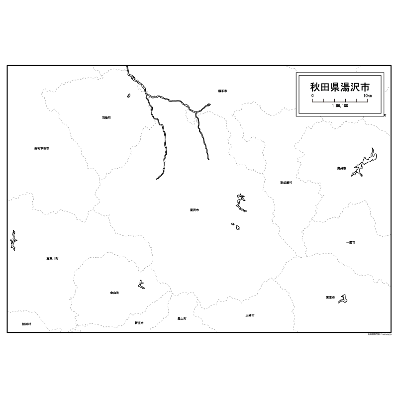 湯沢市の白地図のサムネイル