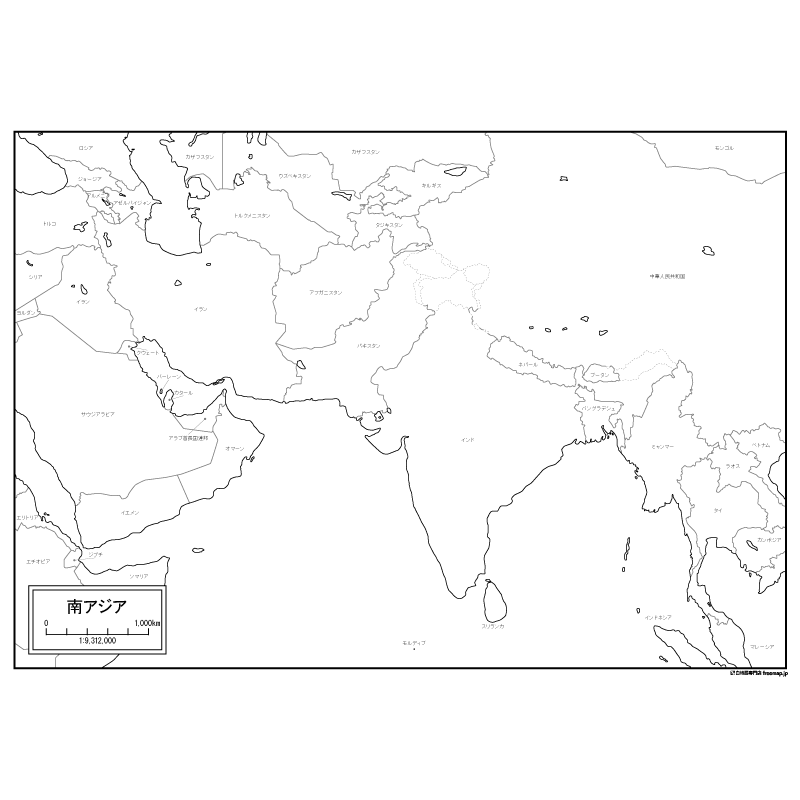 南アジアの白地図のサムネイル