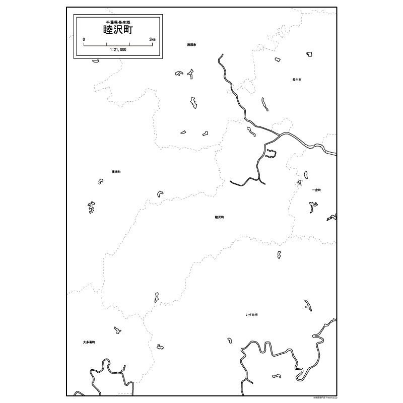 睦沢町の白地図のサムネイル