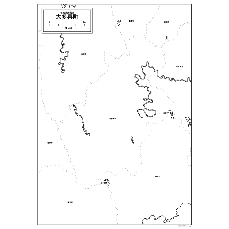 大多喜町の白地図のサムネイル