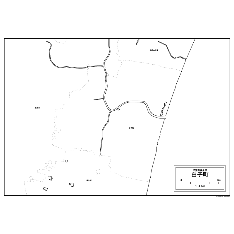 白子町の白地図のサムネイル
