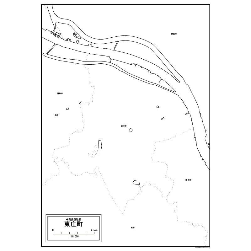 東庄町の白地図のサムネイル