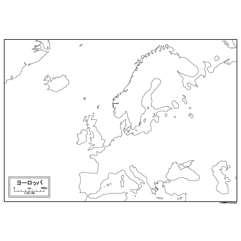 ヨーロッパ大陸ワイドの白地図のサムネイル
