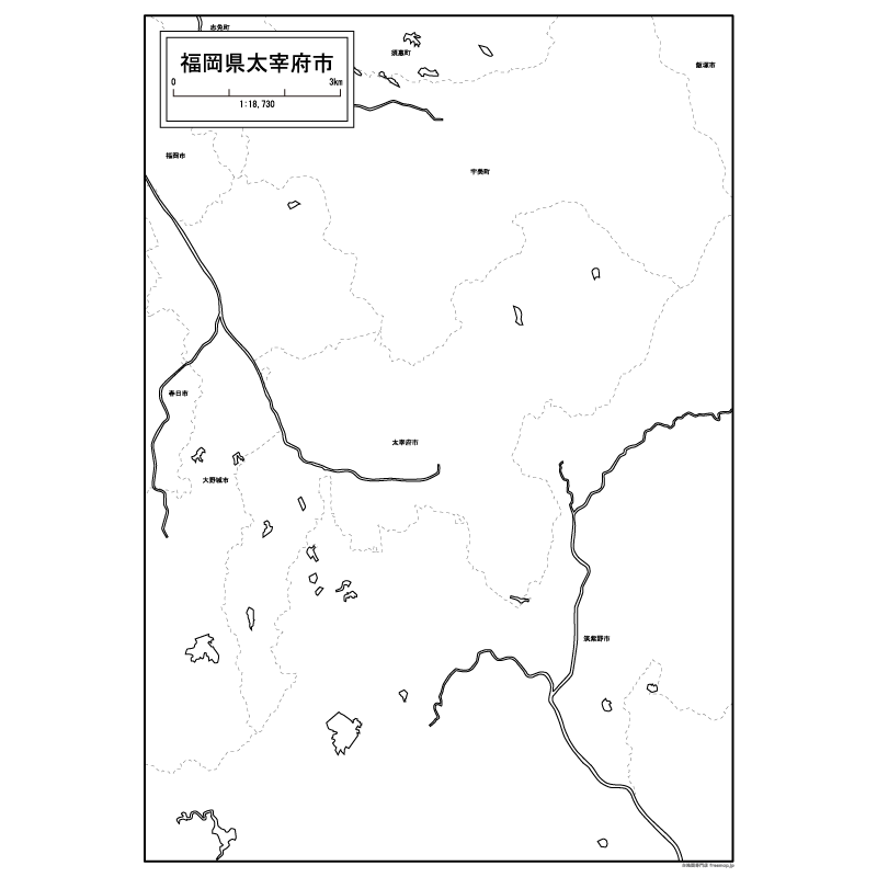 太宰府市の白地図のサムネイル