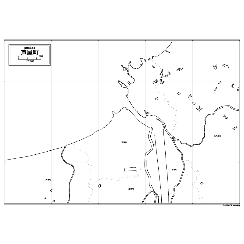 芦屋町の白地図のサムネイル