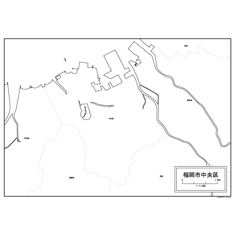 福岡市中央区の白地図のサムネイル