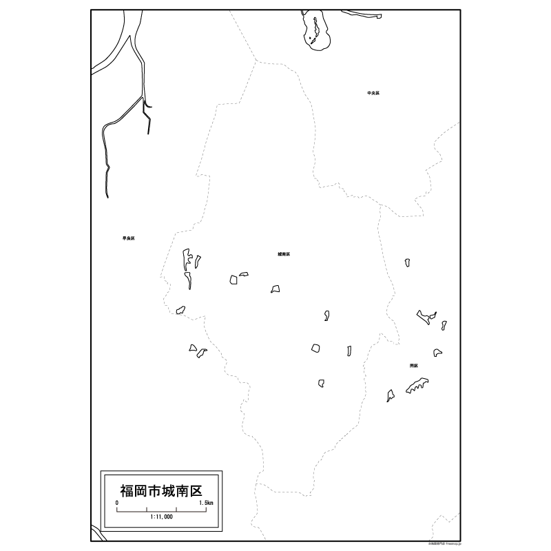福岡市城南区の白地図のサムネイル