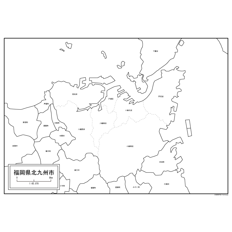 北九州市の白地図のサムネイル