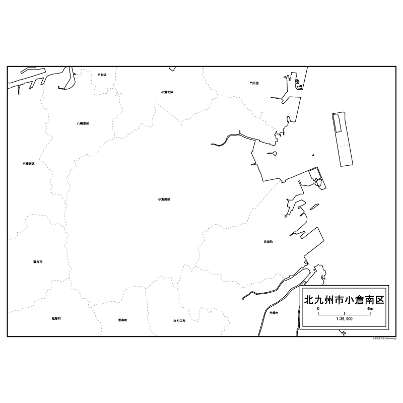 北九州市小倉南区の白地図のサムネイル