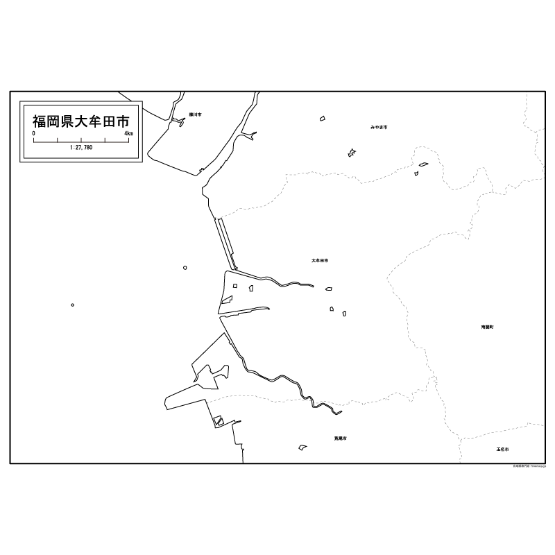 大牟田市の白地図のサムネイル