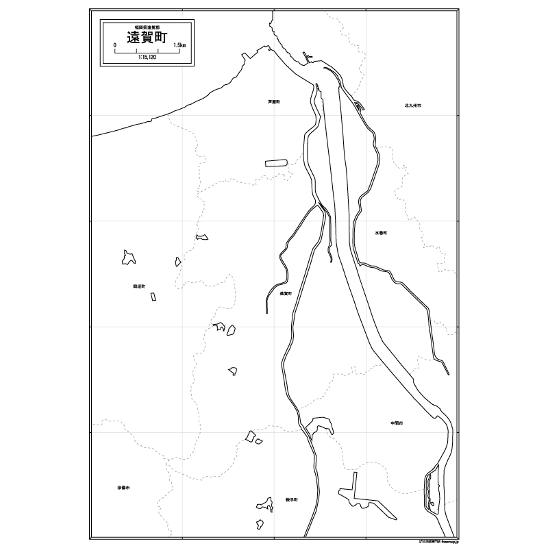 遠賀町の白地図のサムネイル