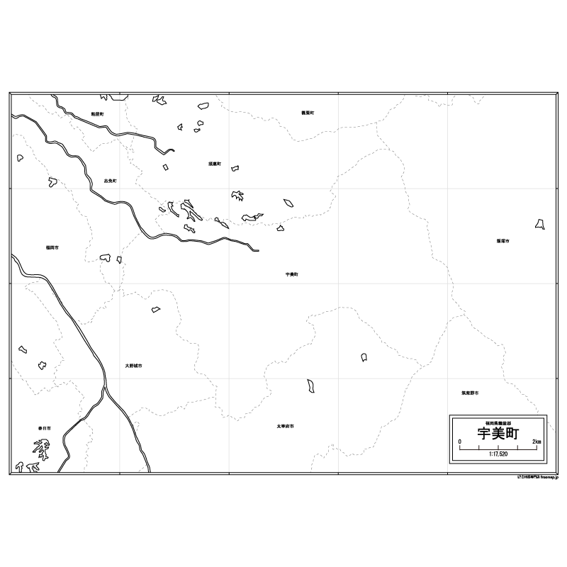 宇美町の白地図のサムネイル